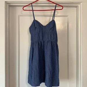love, Fire dress blue 2/ white polka dot spaghetti strap dress Sz L 100% Cotton